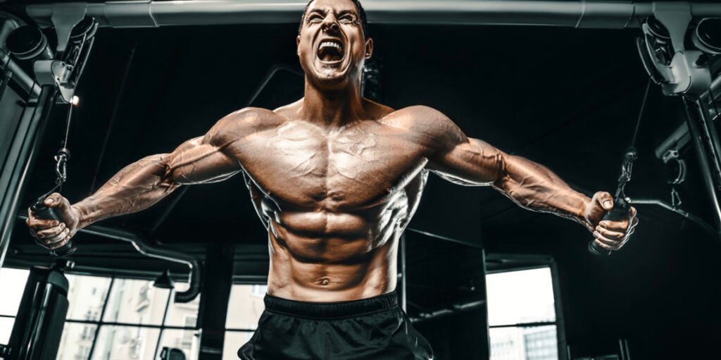 a man working out his chest with cables 